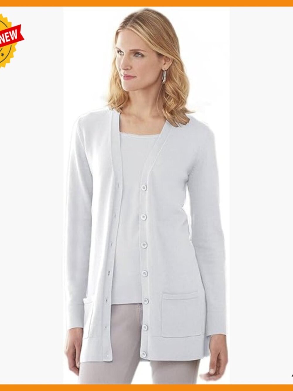 Long Boyfriend Cardigan, V-Neck, Patch Pockets, Relaxed Fit, 100% Cotton